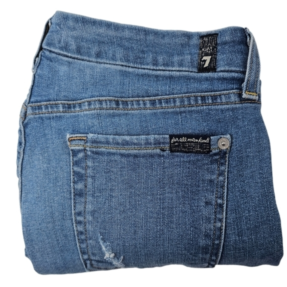 7 Seven For All Mankind Jeans Women's Sz 30 Distressed Denim Straight Leg‎ USA